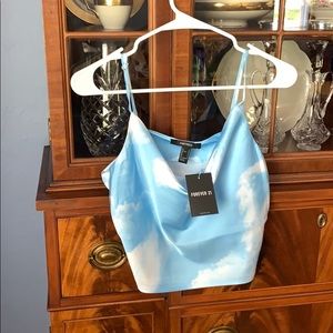 NWT Forever 21 Scoop Neck Cloud Print Top